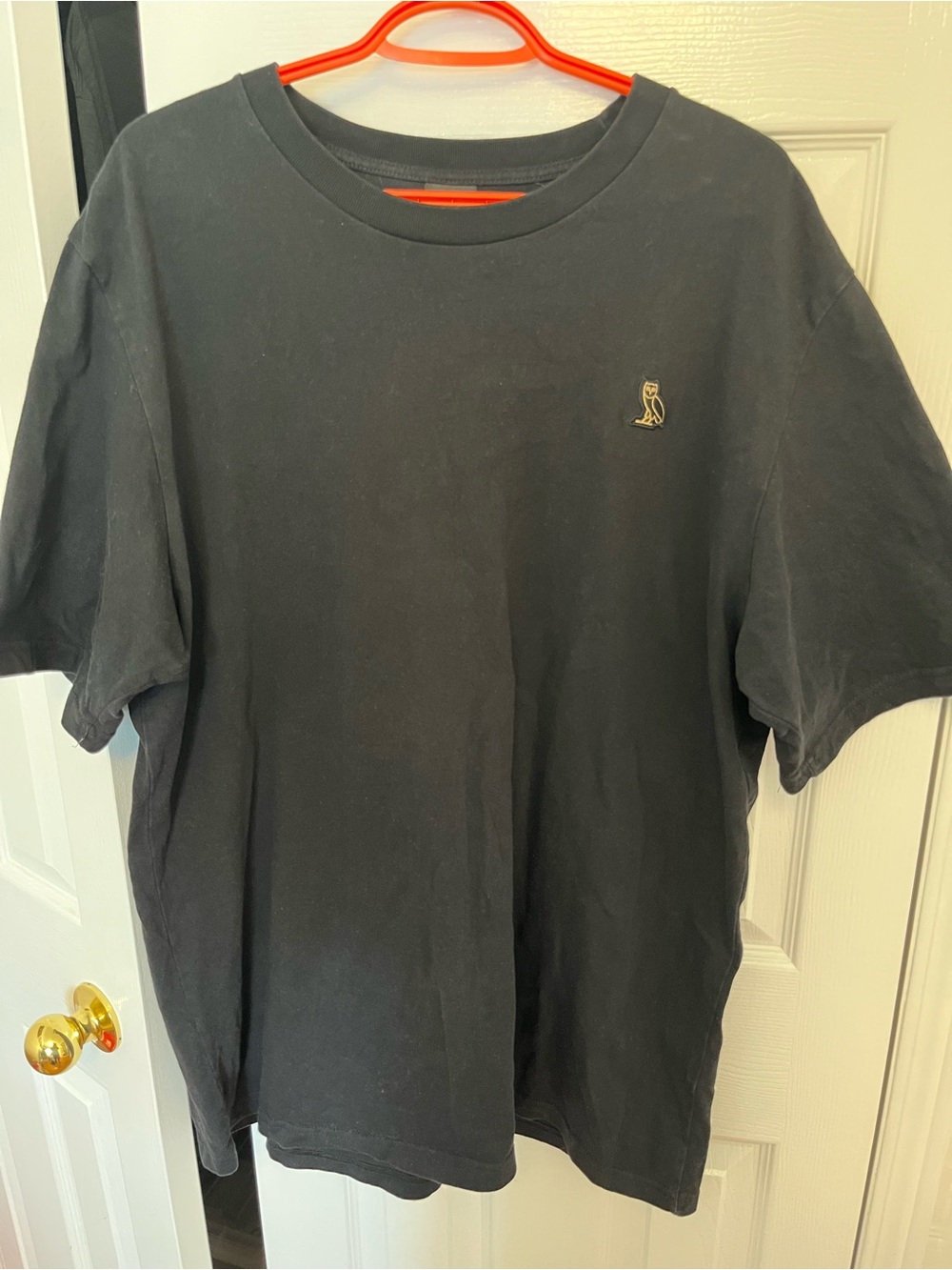 Drake Black Short Sleeve Tee with Small Gold Owl Logo
